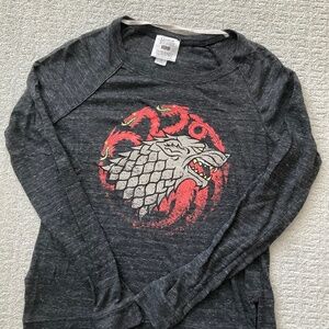 HBO Game of Thrones Stark + Targaryen Dark Grey Long Sleeved Tee Size Small